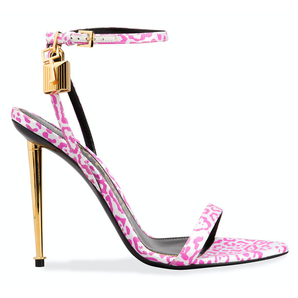 Tom Ford Padlock Pink White Animal Print Lock Ankle Strap Sandal Heel Pump 36.5 - Picture 2 of 12